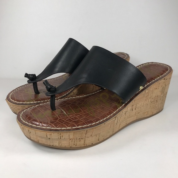 black wedge thong sandals